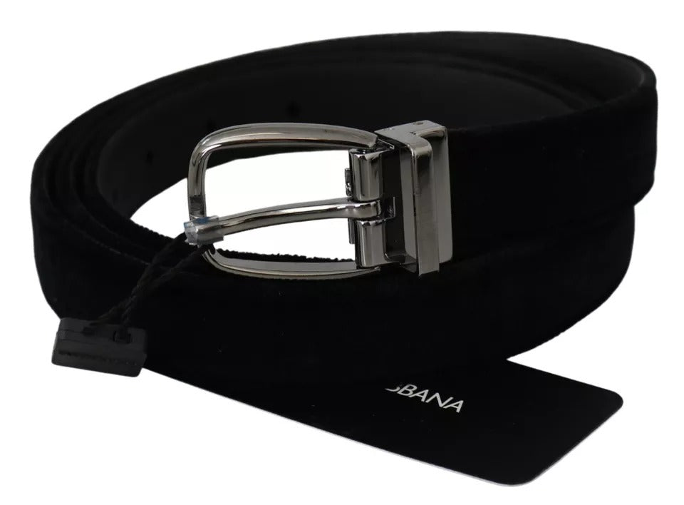Cinturón para hombre Dolce & Gabbana de terciopelo negro con hebilla de metal tono plateado