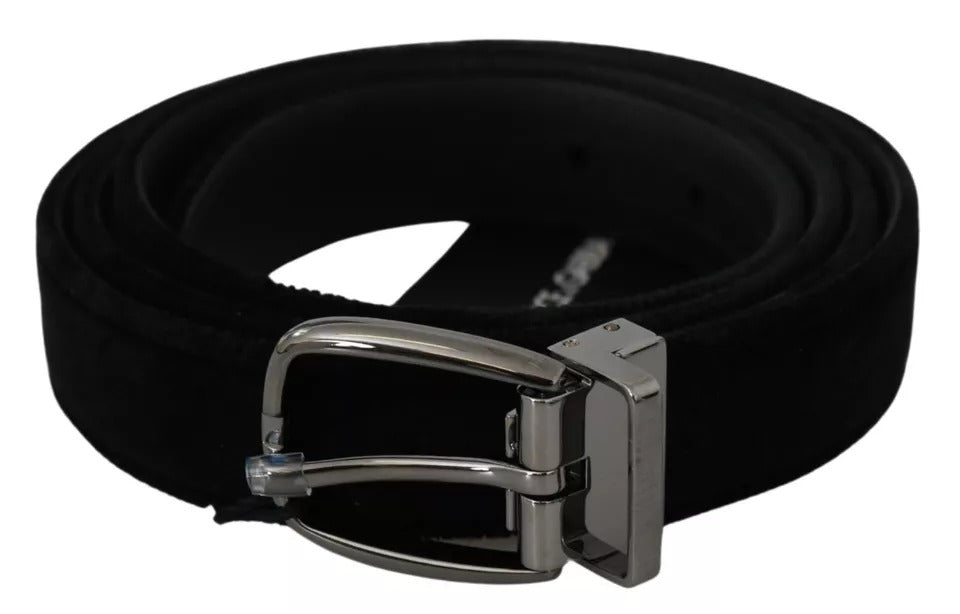 Cinturón para hombre Dolce & Gabbana de terciopelo negro con hebilla de metal tono plateado