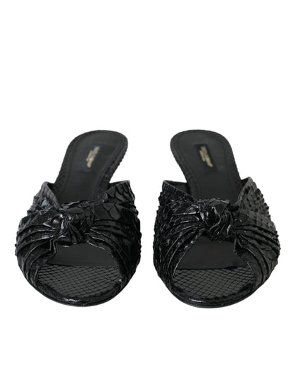 Chanclas Dolce & Gabbana de piel exótica negra con tacón