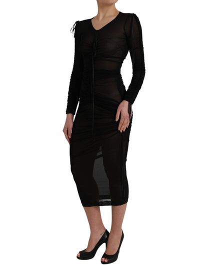 Vestido midi ceñido negro transparente de Dolce & Gabbana