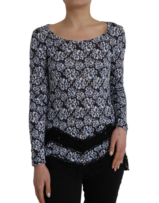 Top lencero de manga larga de encaje floral azul Just Cavalli