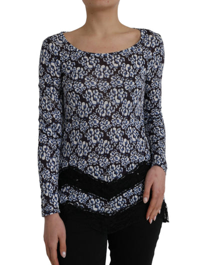 Top lencero de manga larga de encaje floral azul Just Cavalli
