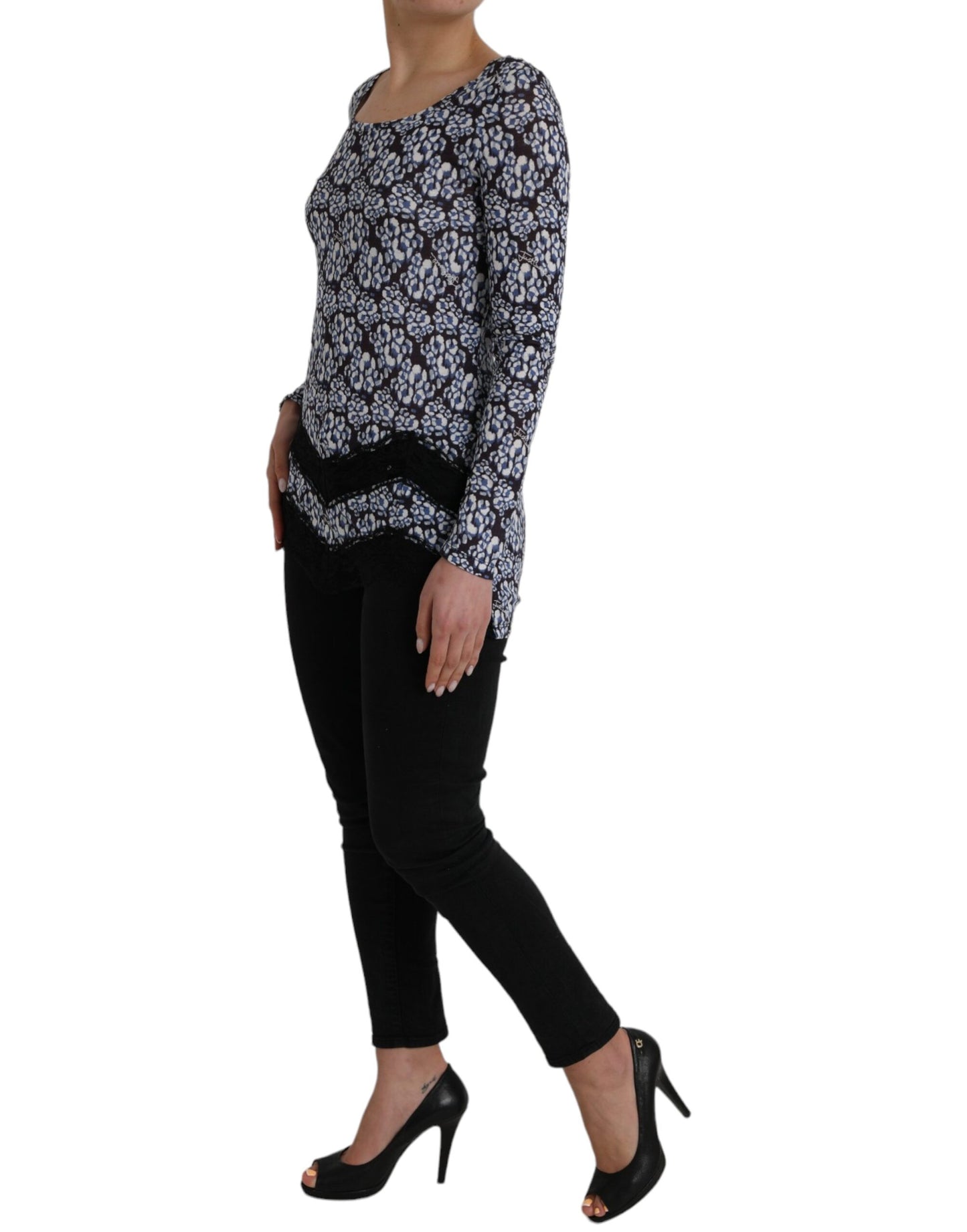 Top lencero de manga larga de encaje floral azul Just Cavalli