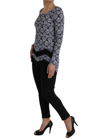Top lencero de manga larga de encaje floral azul Just Cavalli