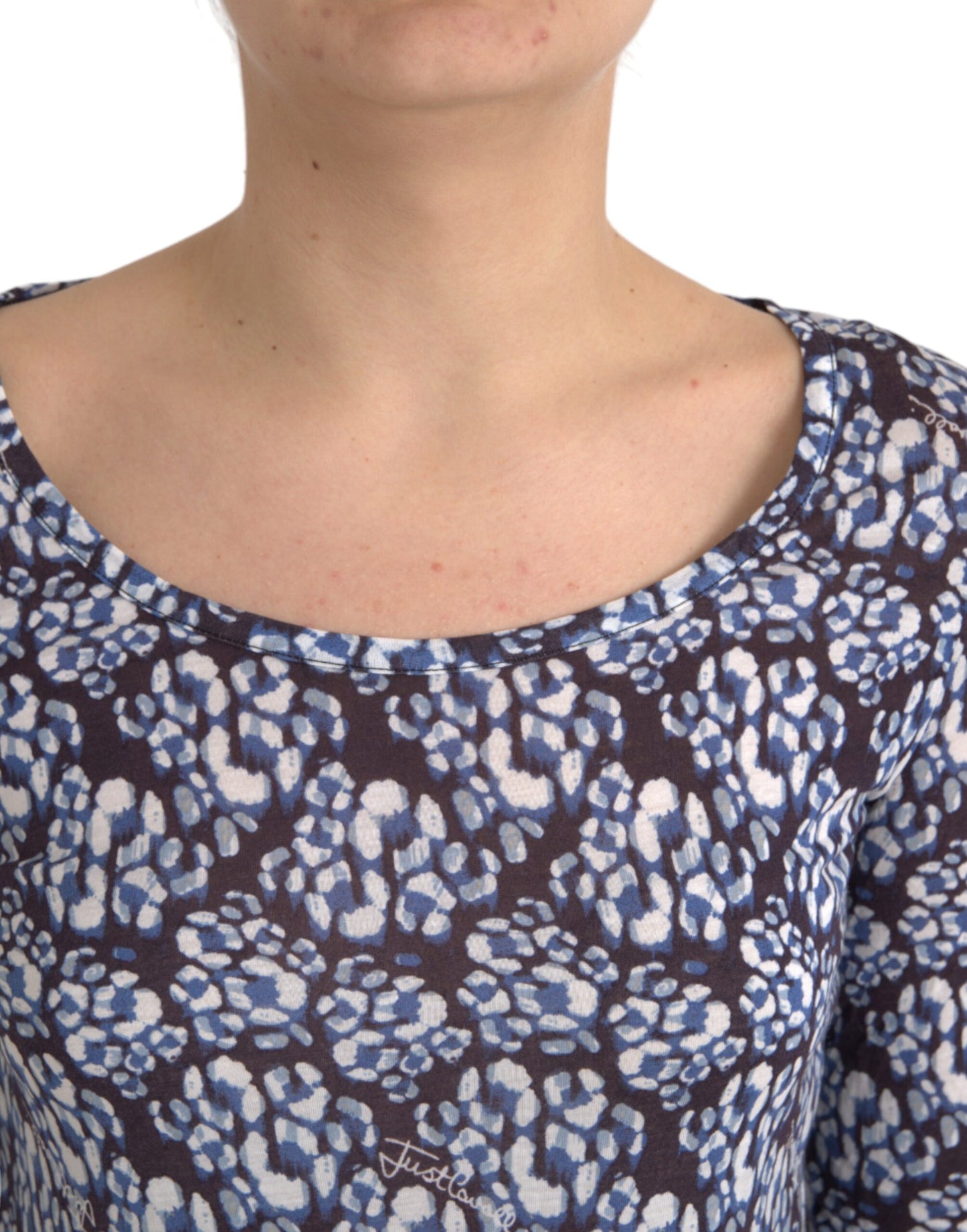 Top lencero de manga larga de encaje floral azul Just Cavalli