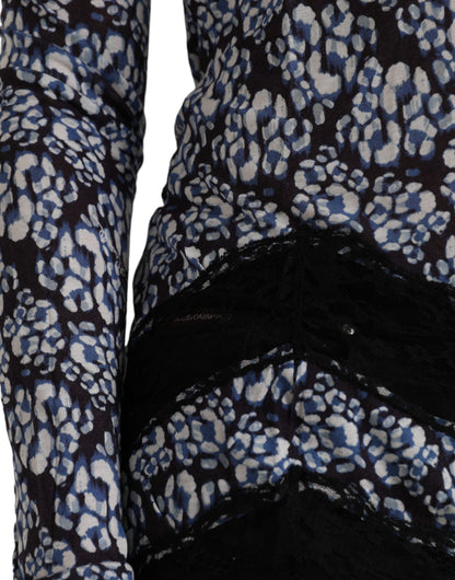Top lencero de manga larga de encaje floral azul Just Cavalli