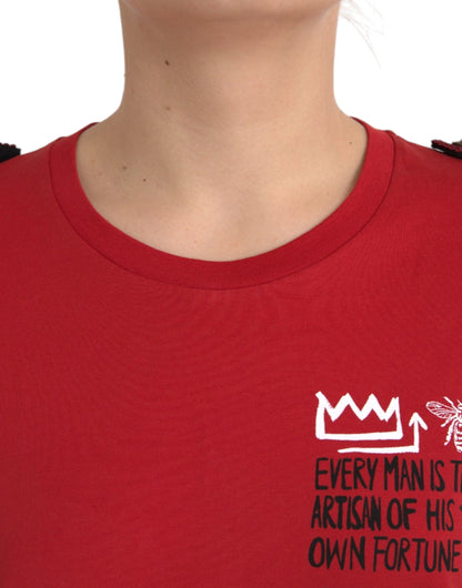 Camiseta Dolce & Gabbana de Algodón Rojo con Cuello Redondo y Estampado Gráfico