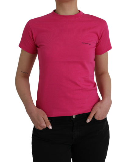 Camiseta Balenciaga Rosa de Algodón con Cuello Redondo y Manga Corta