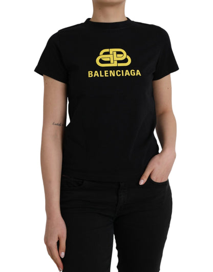 Camiseta Balenciaga negra de algodón con cuello redondo, manga corta y estampado del logo