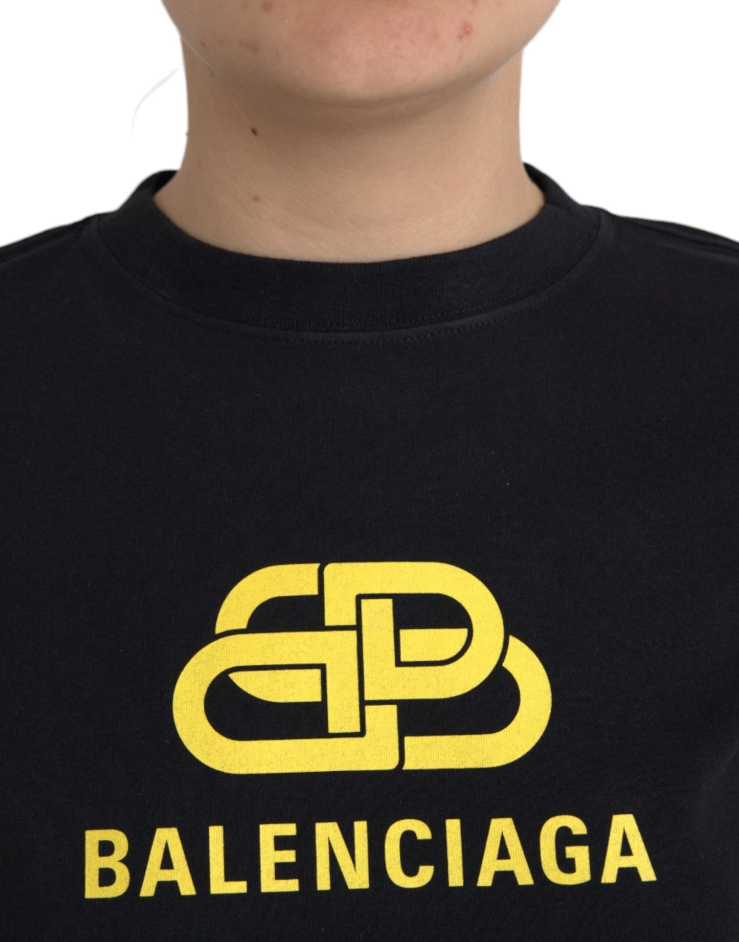 Camiseta Balenciaga negra de algodón con cuello redondo, manga corta y estampado del logo