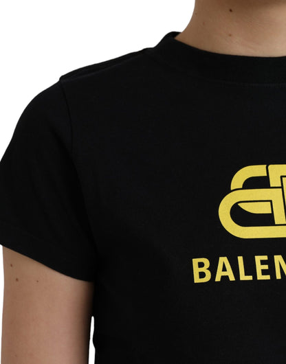 Camiseta Balenciaga negra de algodón con cuello redondo, manga corta y estampado del logo