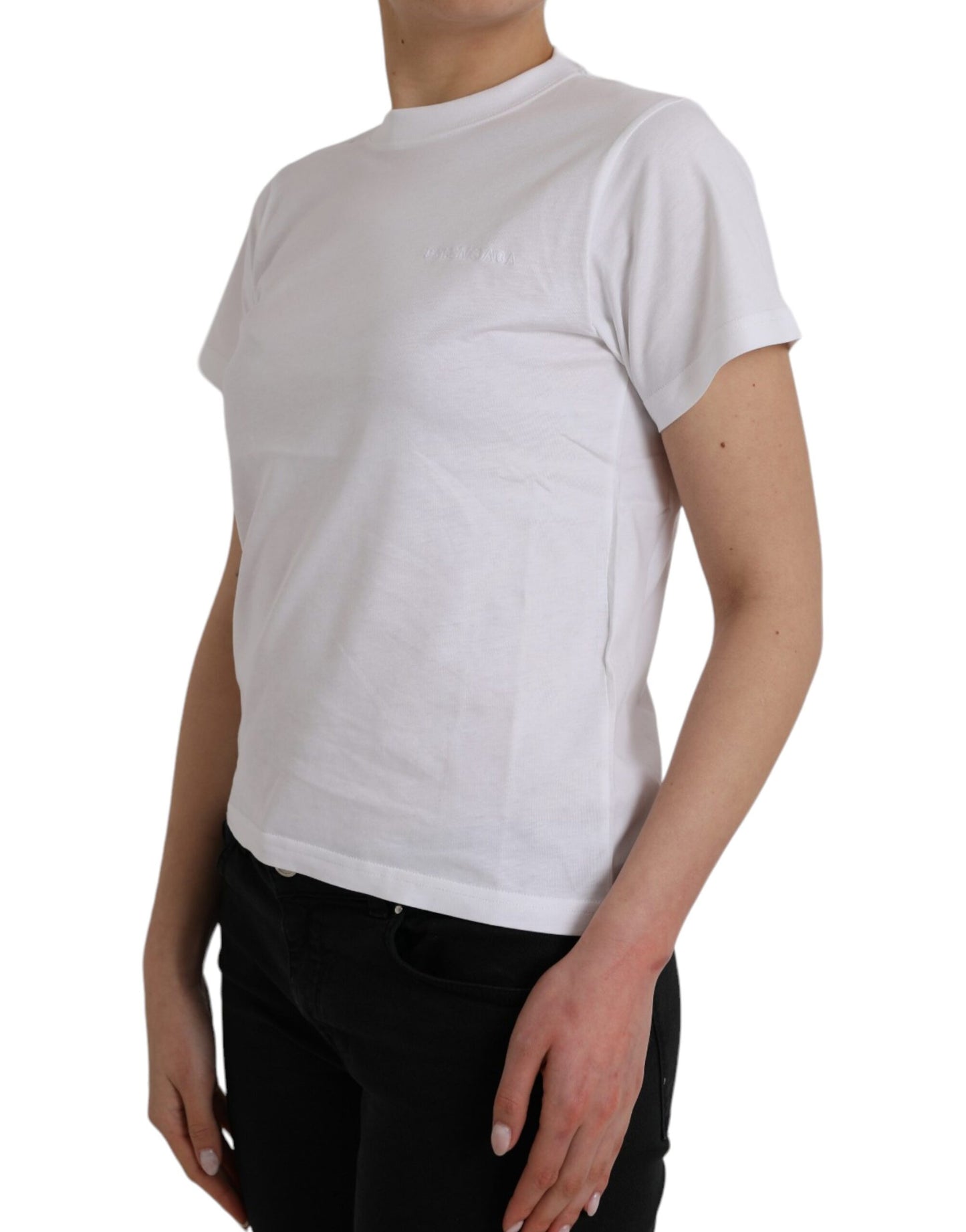Camiseta de manga corta y cuello redondo de algodón blanco de Balenciaga