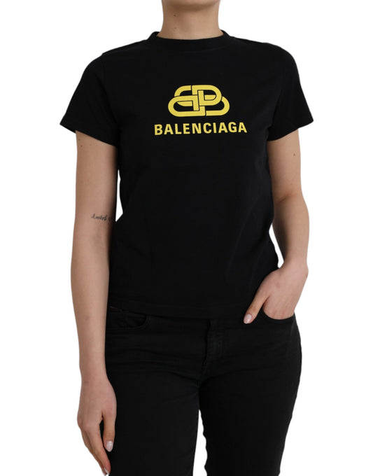 Camiseta Balenciaga negra de algodón con cuello redondo, logo y manga corta