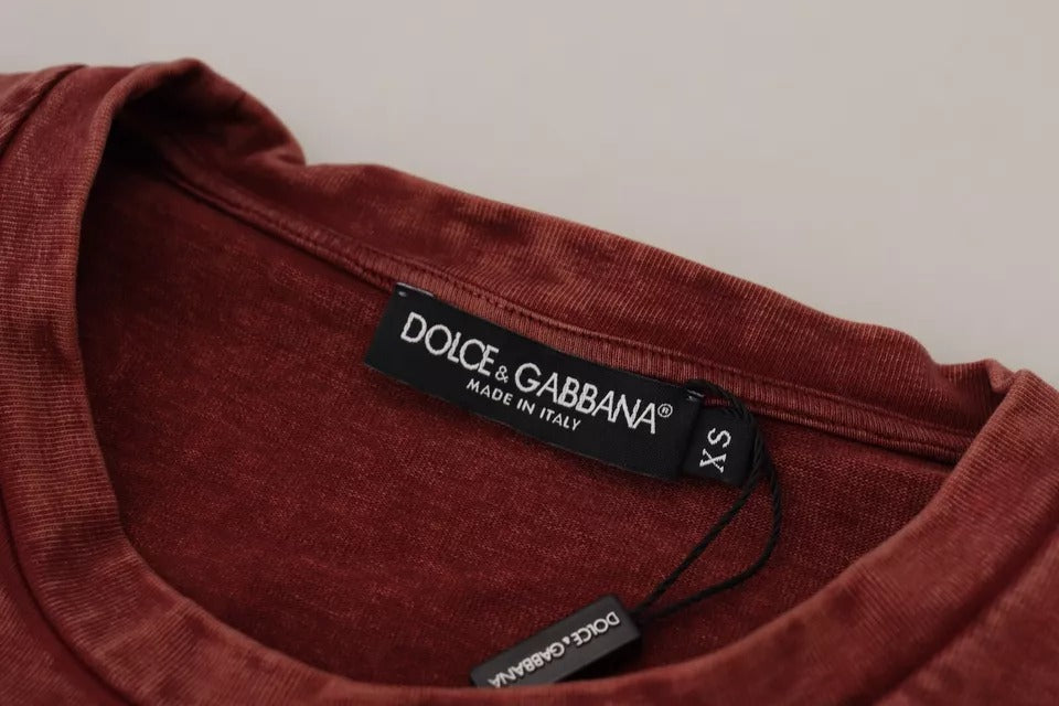 Camiseta de algodón Dolce & Gabbana color granate con cuello redondo y estampado