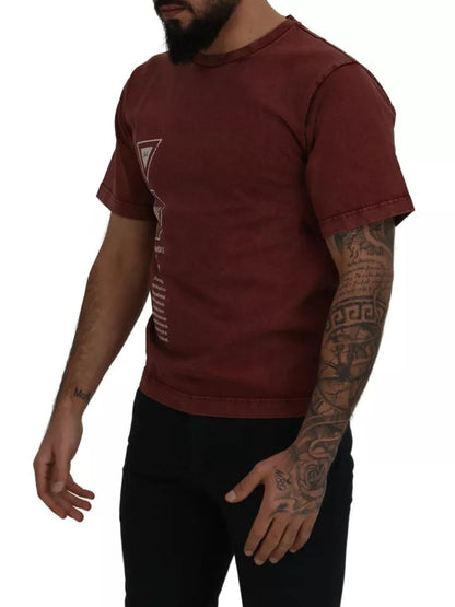 Camiseta de algodón Dolce & Gabbana color granate con cuello redondo y estampado