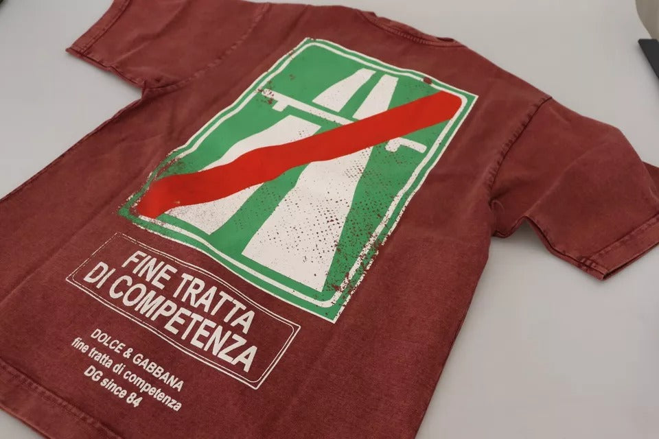 Camiseta de algodón Dolce & Gabbana color granate con cuello redondo y estampado