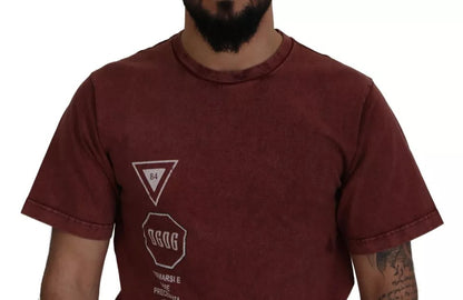 Camiseta de algodón Dolce & Gabbana color granate con cuello redondo y estampado