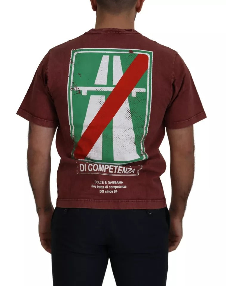 Camiseta de algodón Dolce & Gabbana color granate con cuello redondo y estampado