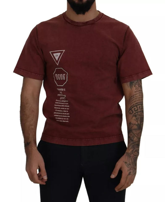 Camiseta de algodón Dolce & Gabbana color granate con cuello redondo y estampado
