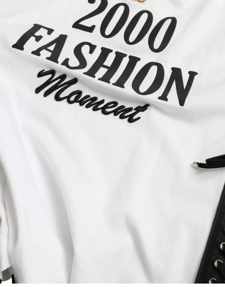 Dolce & Gabbana Camiseta blanca con estampado de eslogan y detalles de cordones