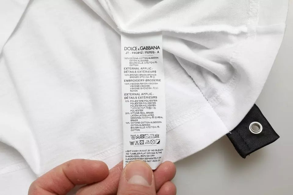 Dolce & Gabbana Camiseta blanca con estampado de eslogan y detalles de cordones