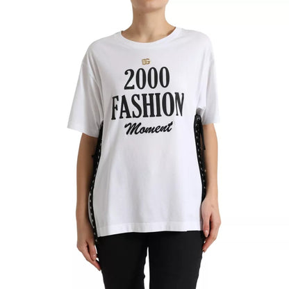 Dolce & Gabbana Camiseta blanca con estampado de eslogan y detalles de cordones
