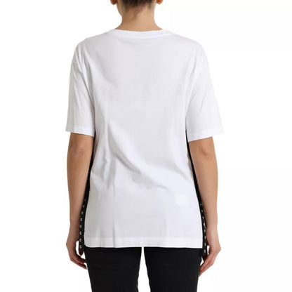 Dolce & Gabbana Camiseta blanca con estampado de eslogan y detalles de cordones