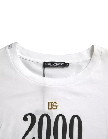 Dolce & Gabbana Camiseta blanca con estampado de eslogan y detalles de cordones