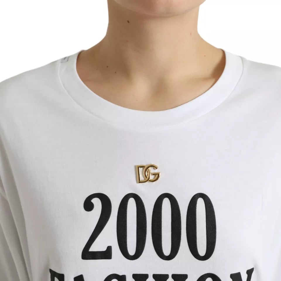 Dolce & Gabbana Camiseta blanca con estampado de eslogan y detalles de cordones