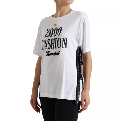 Dolce & Gabbana Camiseta blanca con estampado de eslogan y detalles de cordones
