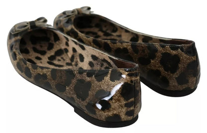 Zapatos Planos de Ballet de Leopardo Marrón de Piel Dolce & Gabbana