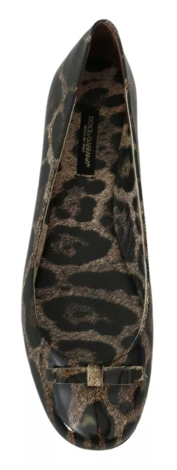 Zapatos Planos de Ballet de Leopardo Marrón de Piel Dolce & Gabbana