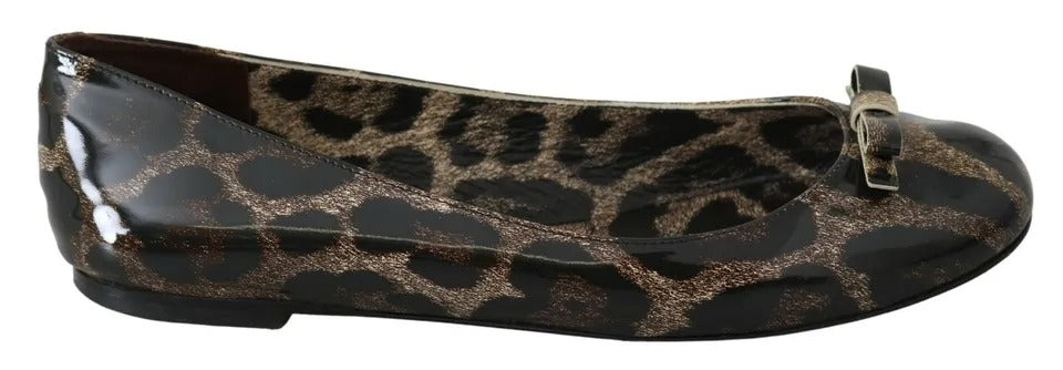 Zapatos Planos de Ballet de Leopardo Marrón de Piel Dolce & Gabbana