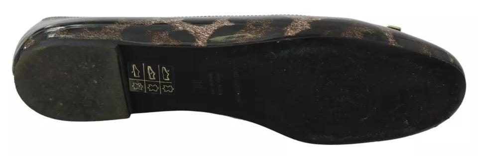 Zapatos Planos de Ballet de Leopardo Marrón de Piel Dolce & Gabbana