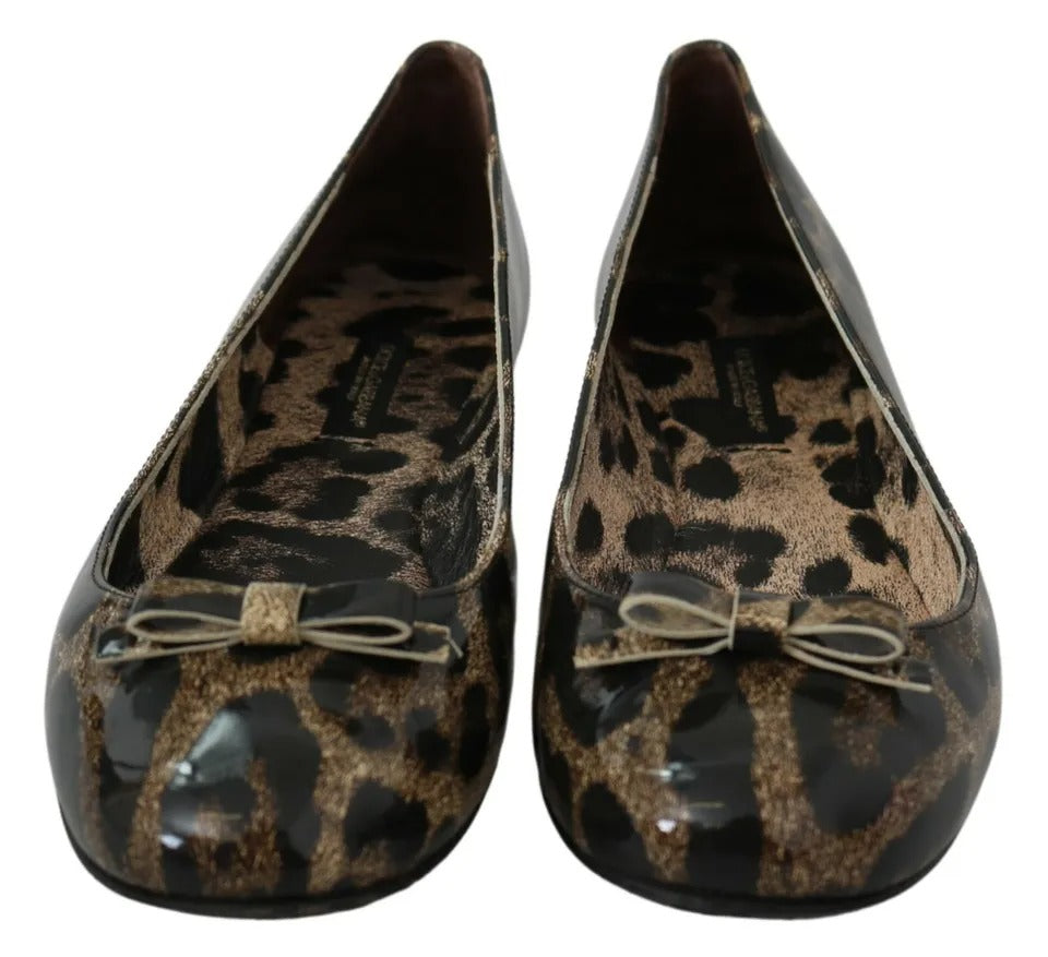Zapatos Planos de Ballet de Leopardo Marrón de Piel Dolce & Gabbana