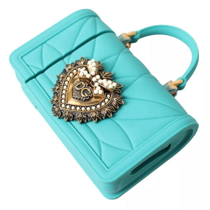 Funda de AirPods de silicona turquesa con forma de corazón Devotion de Dolce & Gabbana