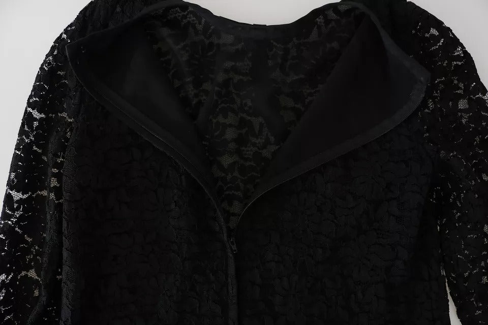 Blusa de nailon de encaje negro de manga larga Dolce & Gabbana