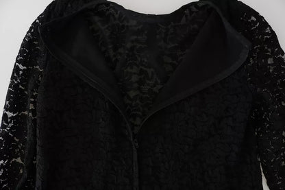 Blusa de nailon de encaje negro de manga larga Dolce & Gabbana