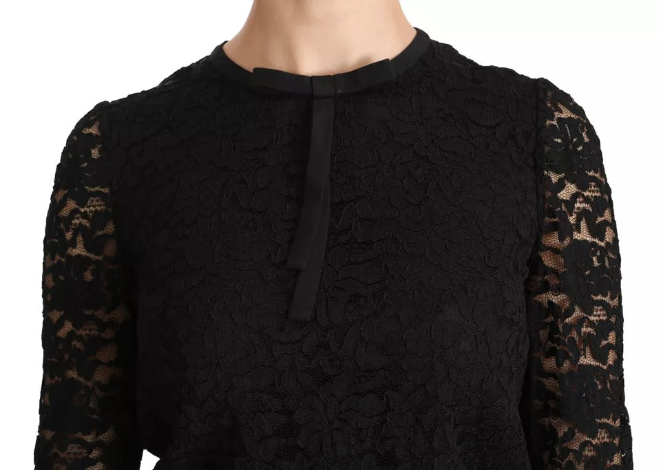 Blusa de nailon de encaje negro de manga larga Dolce & Gabbana