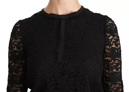 Blusa de nailon de encaje negro de manga larga Dolce & Gabbana
