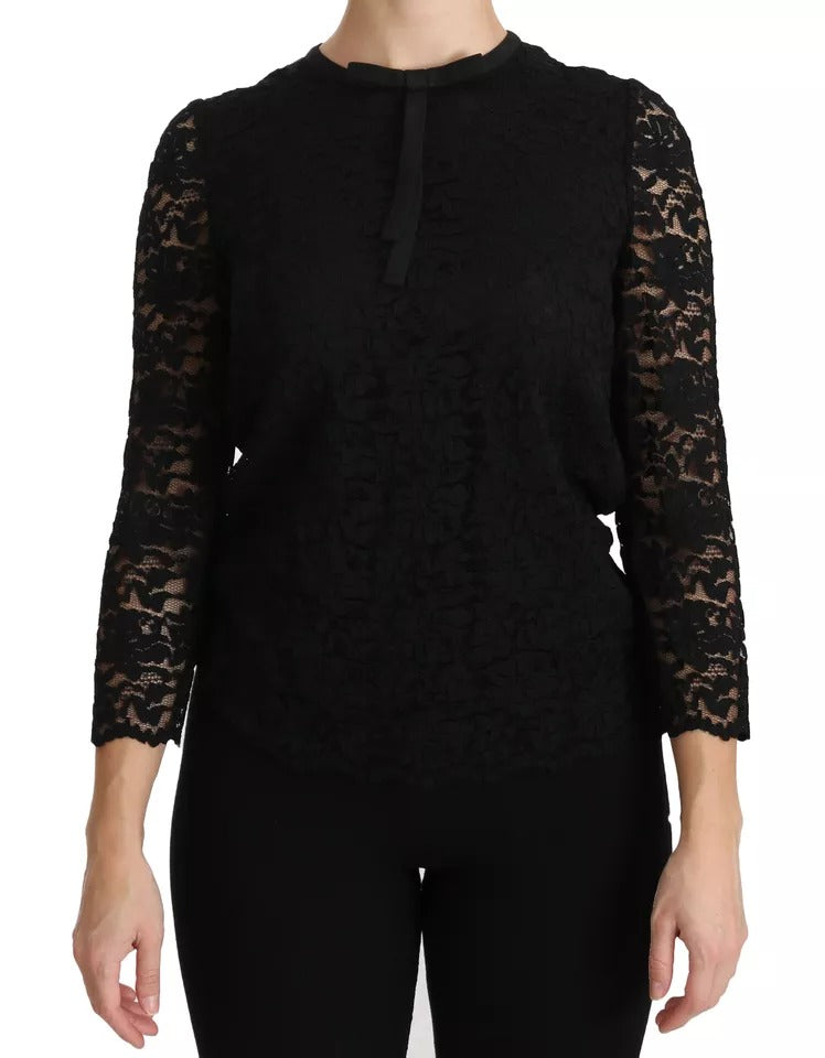 Blusa de nailon de encaje negro de manga larga Dolce & Gabbana