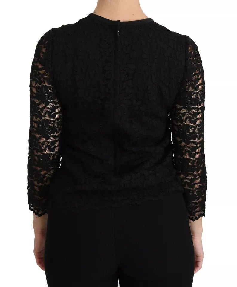 Blusa de nailon de encaje negro de manga larga Dolce & Gabbana