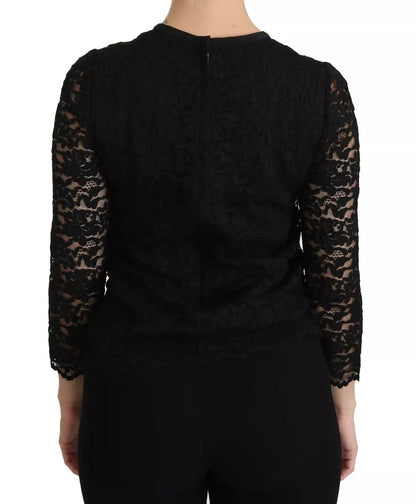 Blusa de nailon de encaje negro de manga larga Dolce & Gabbana