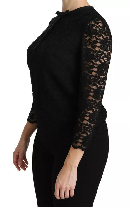 Blusa de nailon de encaje negro de manga larga Dolce & Gabbana