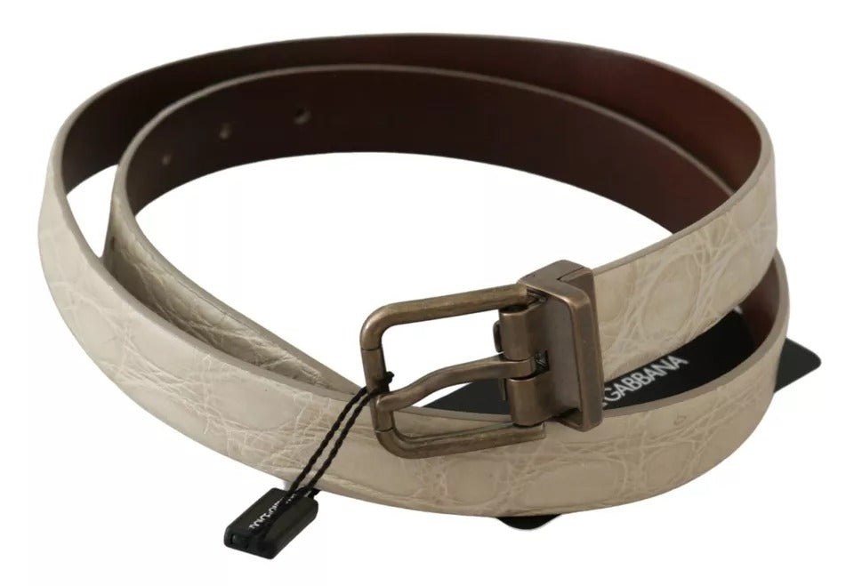 Cinturón de cuero Dolce & Gabbana color crema beige con hebilla dorada
