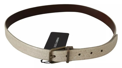 Cinturón de cuero Dolce & Gabbana color crema beige con hebilla dorada