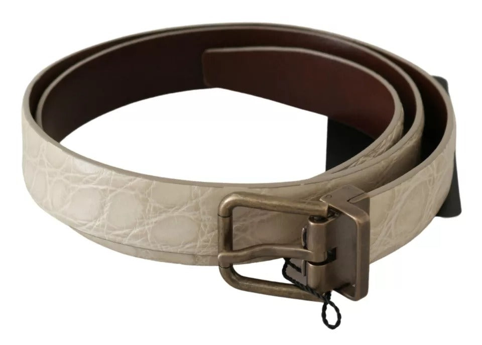 Cinturón de cuero Dolce & Gabbana color crema beige con hebilla dorada