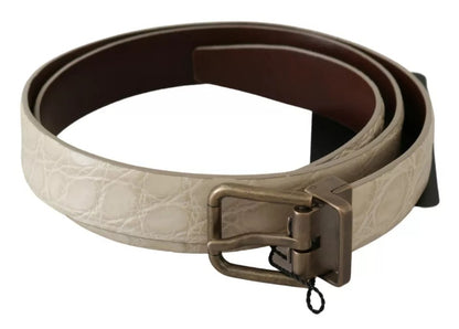Cinturón de cuero Dolce & Gabbana color crema beige con hebilla dorada