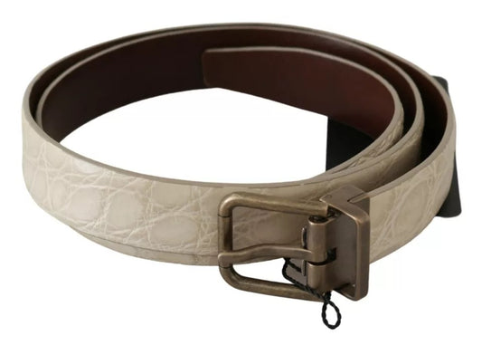 Cinturón de cuero Dolce & Gabbana color crema beige con hebilla dorada