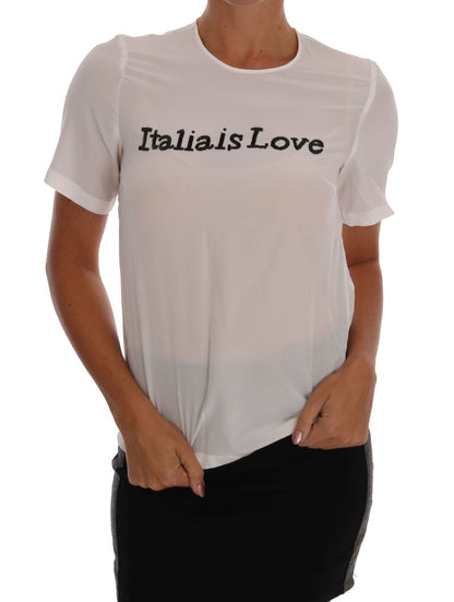 Dolce & Gabbana Blusa/camiseta de seda blanca ITALIA IS LOVE